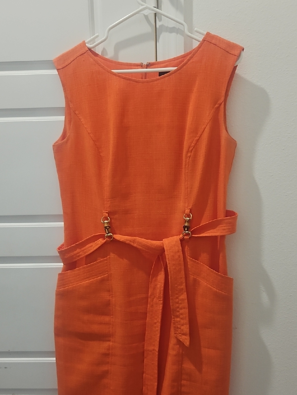 Ethan Allen Vibrant Orange Sleeveless Belted Shift Dress